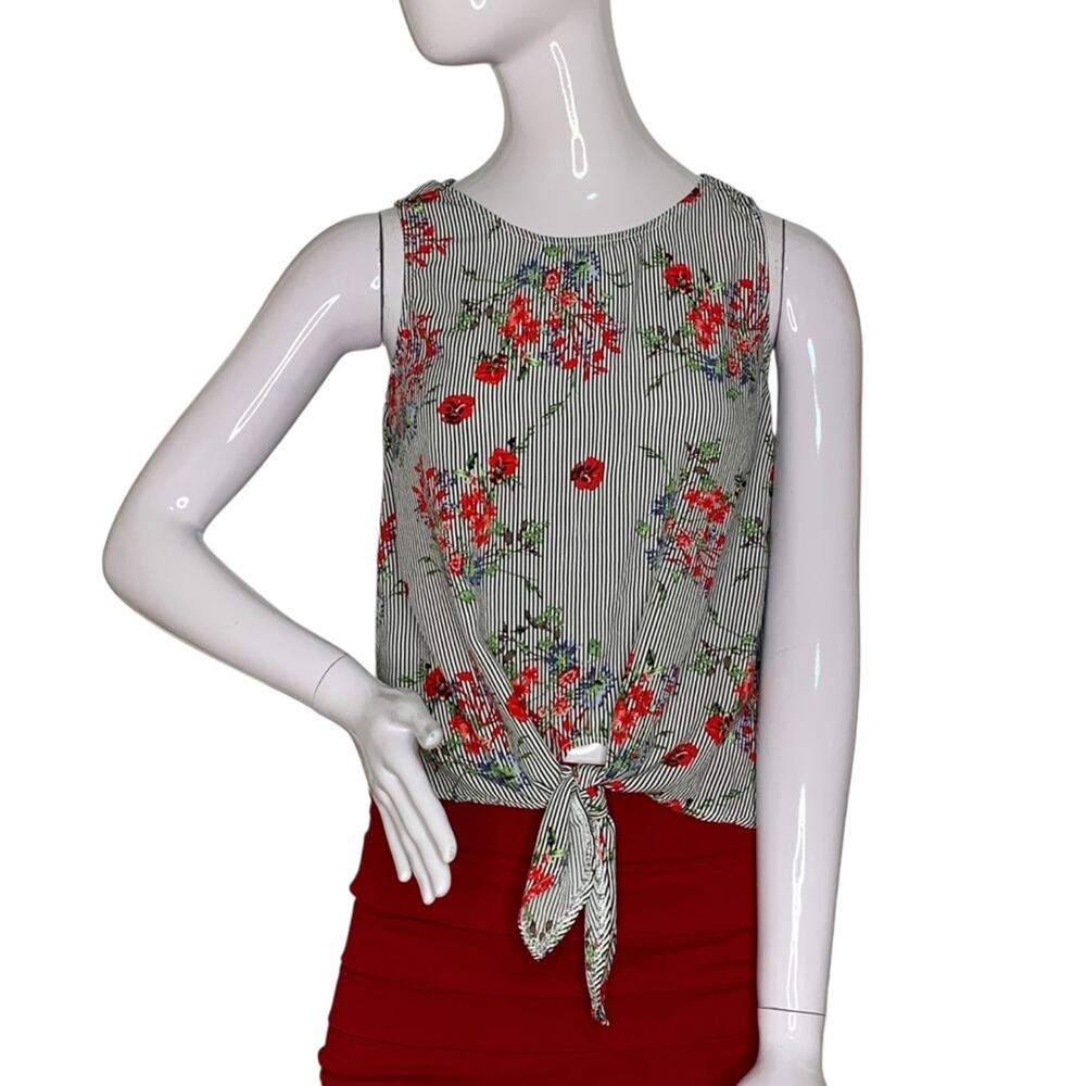 Staccato Blouse Pullover Sleeveless Multicolor Floral Print Key Hold Size S